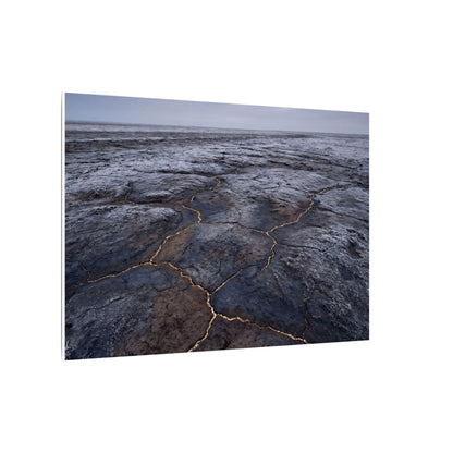 Dark Japandi Cracked Earth in Overcast | Dark Texture Canvas Art