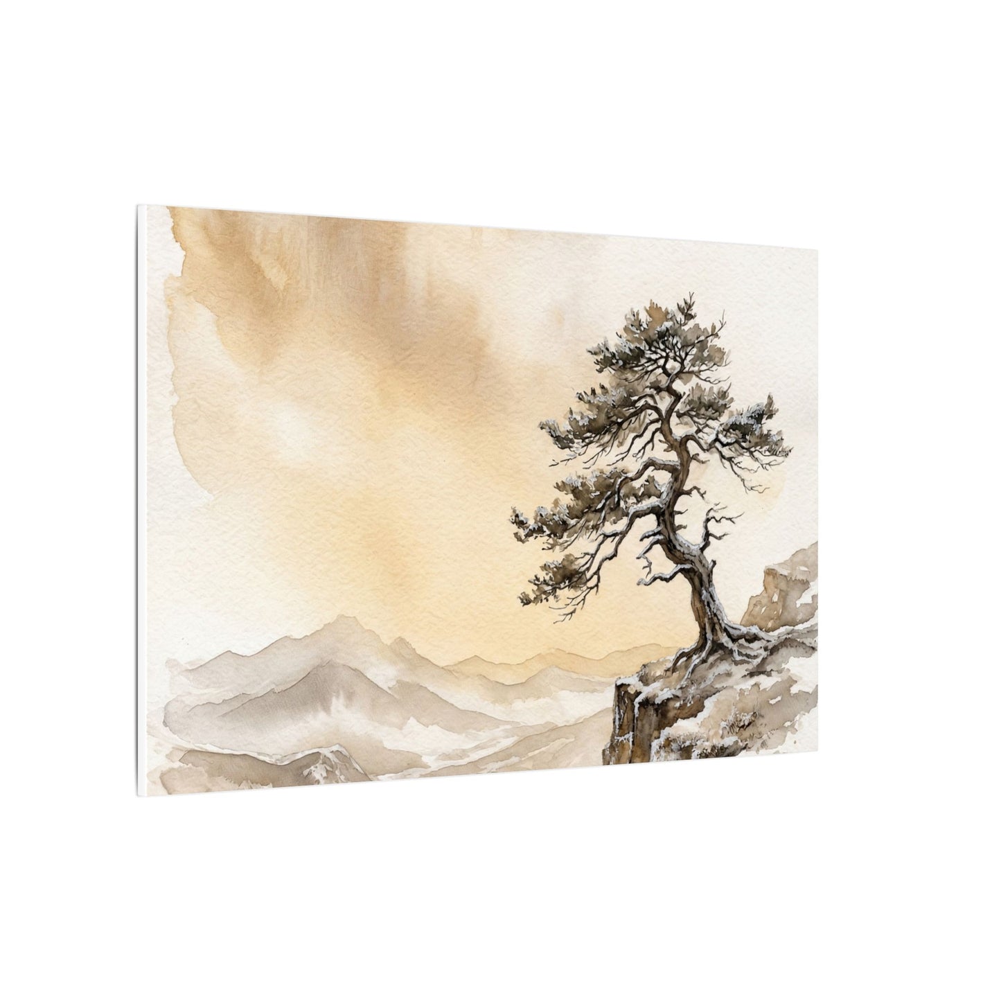 Pine Tree Canvas Art | Winter Japandi Watercolor Art