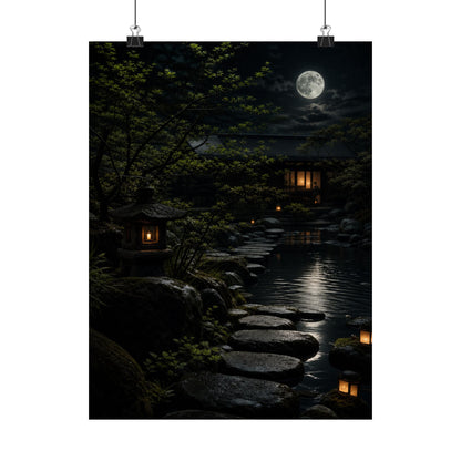 Ma Moonlit Garden Wall Art Print - Dark Japandi Shadow Zen