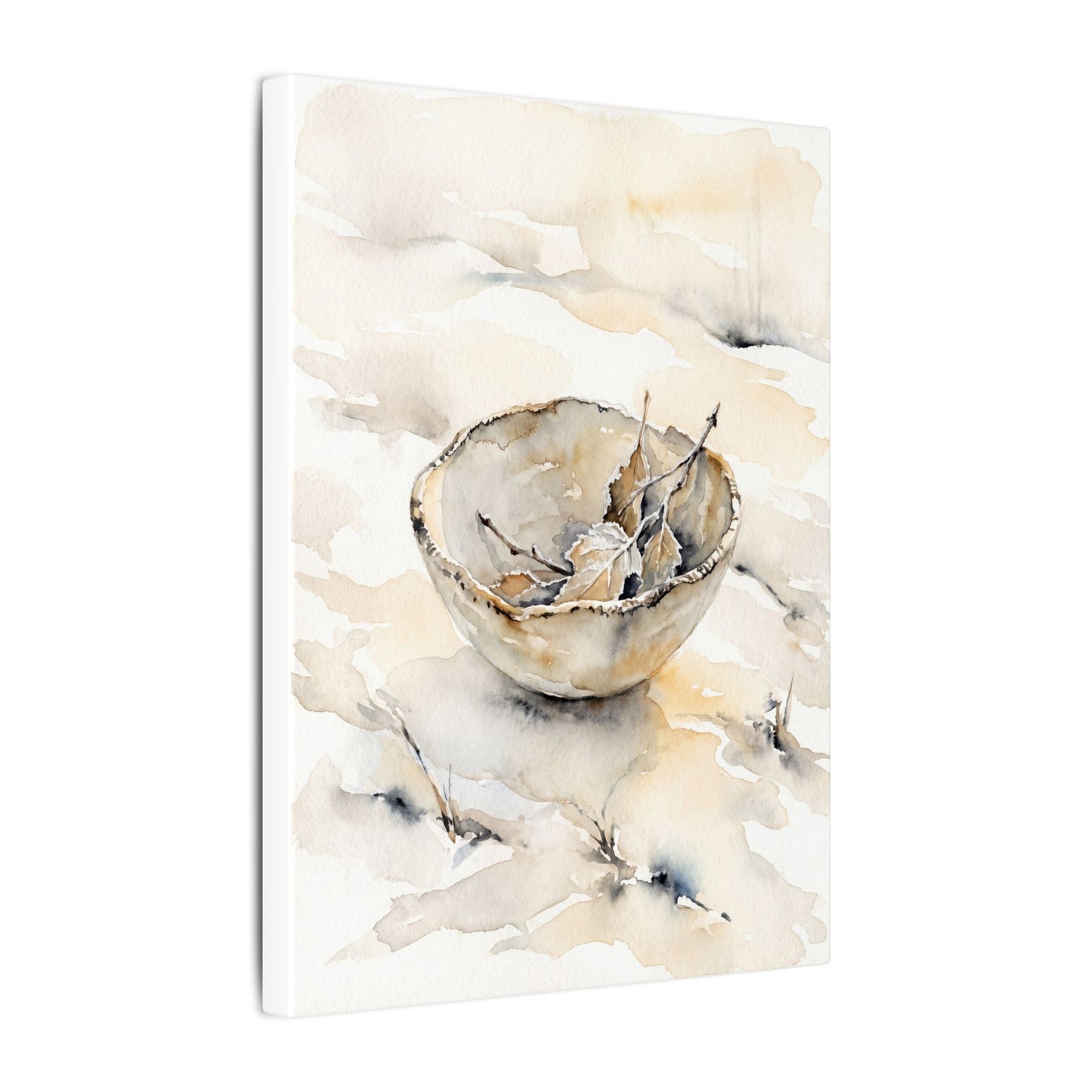 Ceramic Bowl Canvas Art | Winter Japandi Watercolor Art