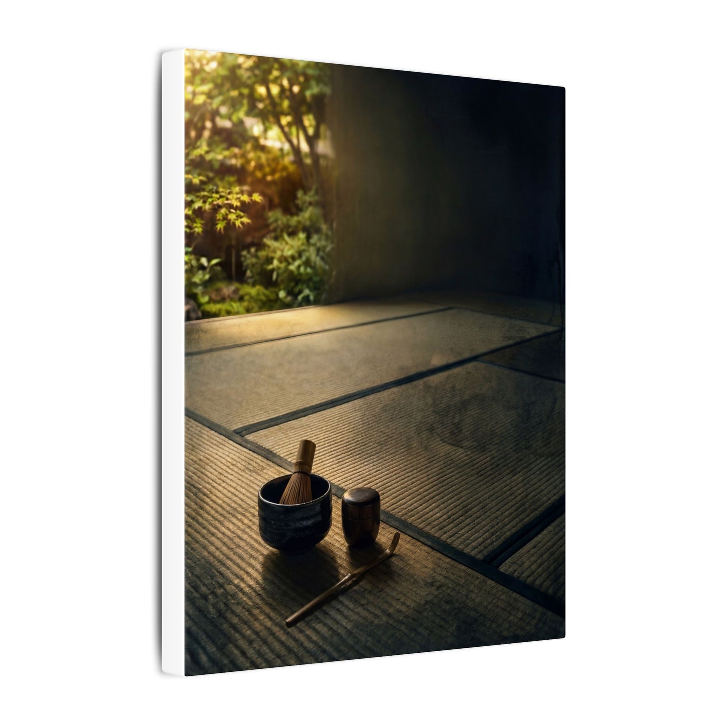 Dark Japandi Tea Ceremony in Golden Hour | Dark Texture Canvas Art