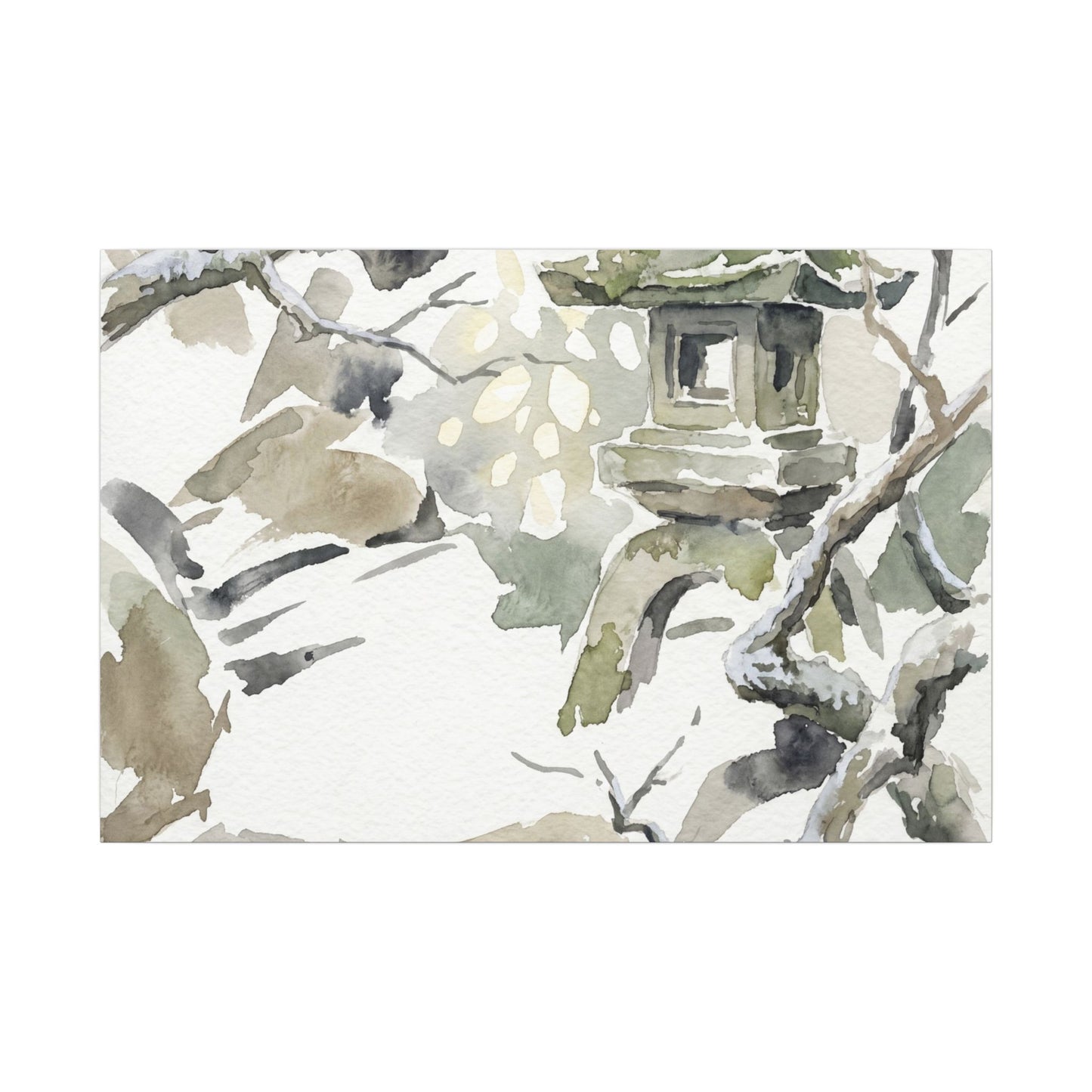 Elegant Stone Lantern Canvas Art - Watercolor Japandi Art Print