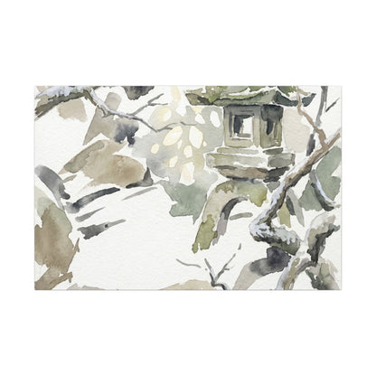 Elegant Stone Lantern Canvas Art - Watercolor Japandi Art Print