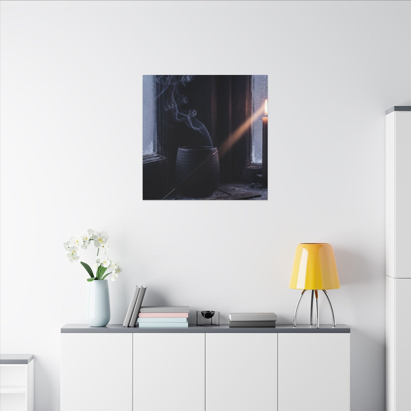 Incense Smoke Winter Canvas Art | Dark Japandi Sophisticated Design