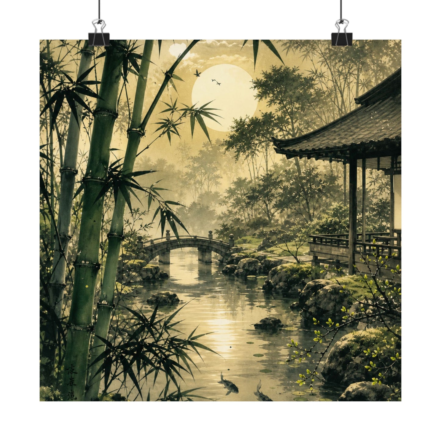 Datsuzoku Moonlit Garden Wall Art Print - Zen Sumi E