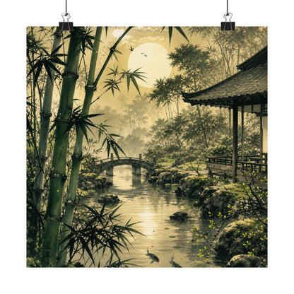 Datsuzoku Moonlit Garden Wall Art Print - Zen Sumi E