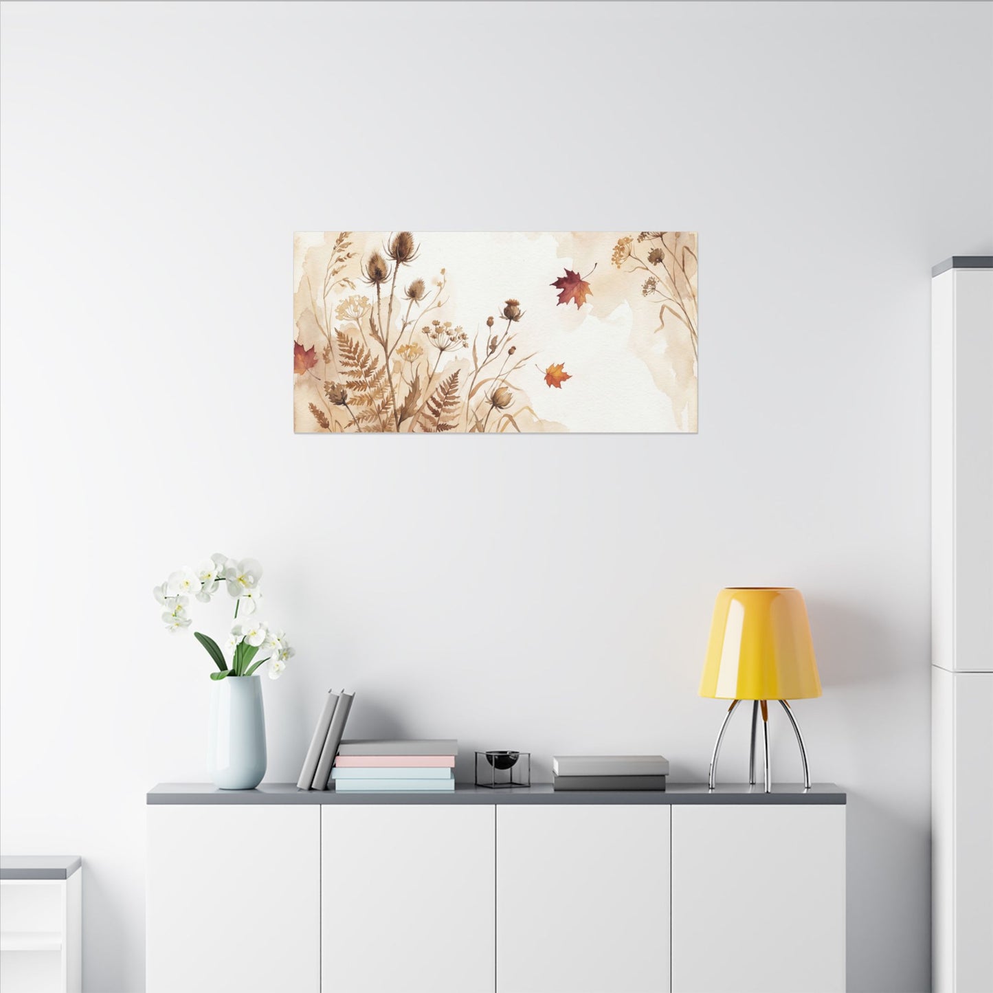 Dried Flowers Canvas Art | Autumn Japandi Watercolor Art