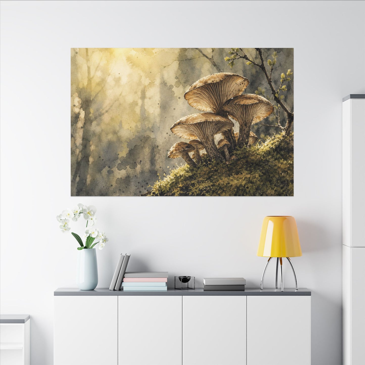 Wild Mushrooms Canvas Art | Spring Japandi Watercolor Art