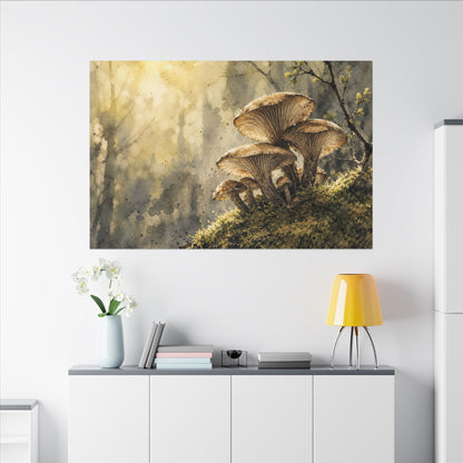 Wild Mushrooms Canvas Art | Spring Japandi Watercolor Art