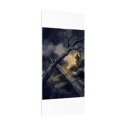 Dark Japandi Moonlit Garden in Golden Hour | Charcoal Ink Canvas Art