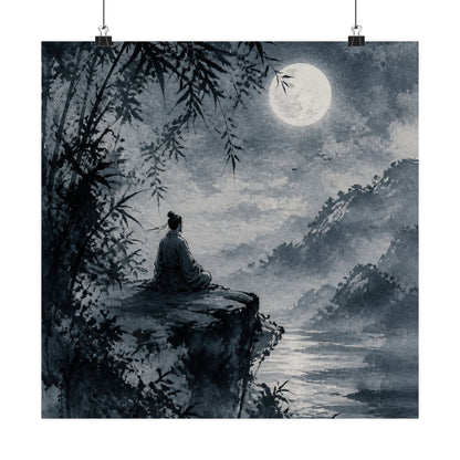 Serene Ink Brushstroke Wall Art Print - Sumi E Zen