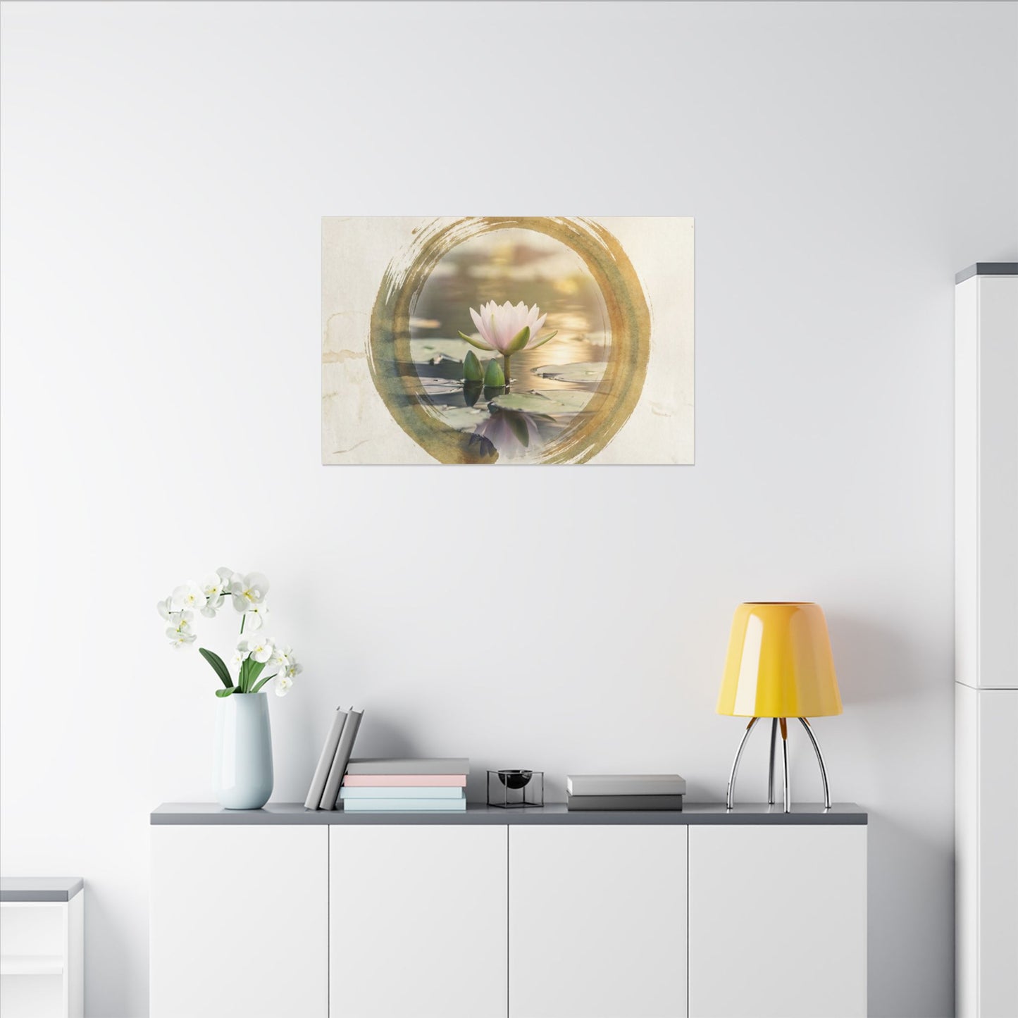Peaceful Lotus Flower Canvas Art - Enso Zen