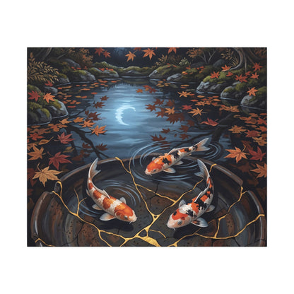 Koi Pond Canvas Art | Autumn Kintsugi Gold Repair Art
