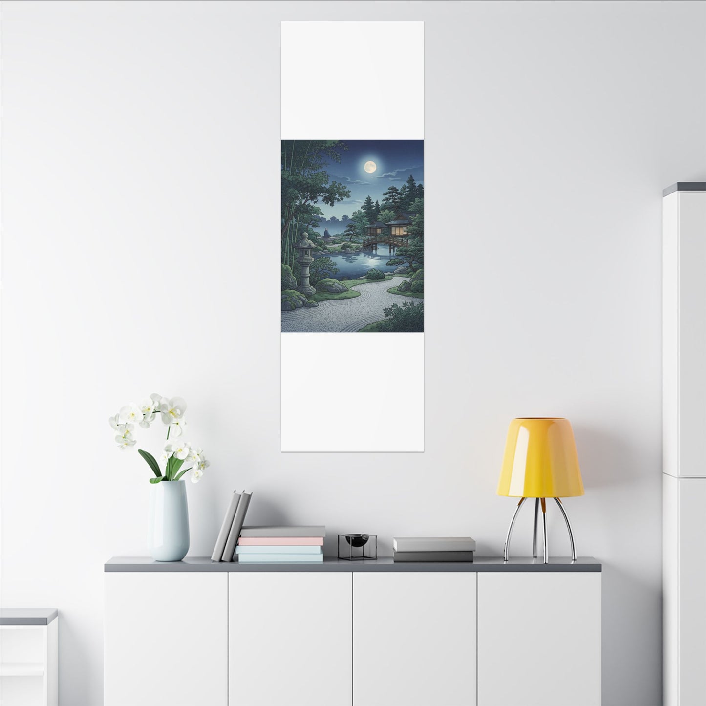 Summer Moonlit Garden Ukiyo E Inspired Canvas Art | Serene Decor