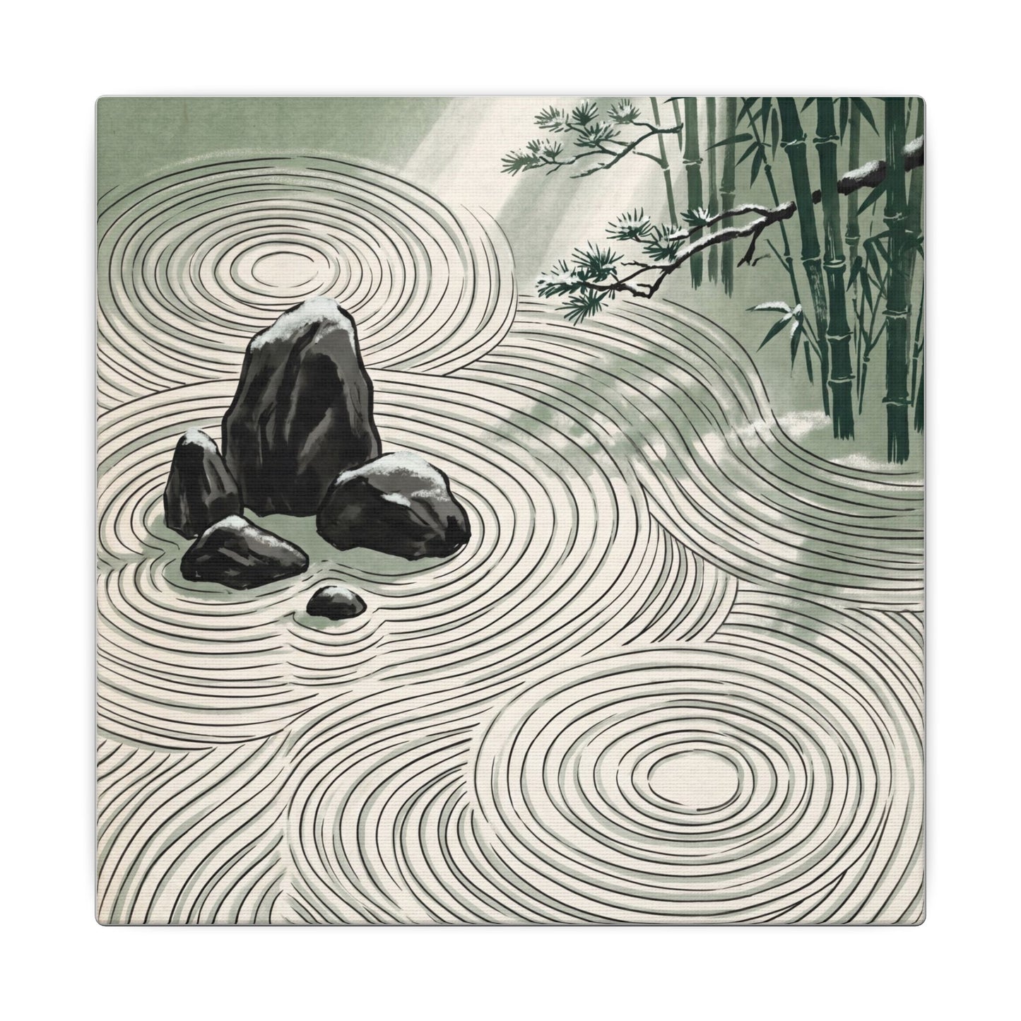 Shibui Rock Garden Canvas Art - Zen Ukiyo E Inspired