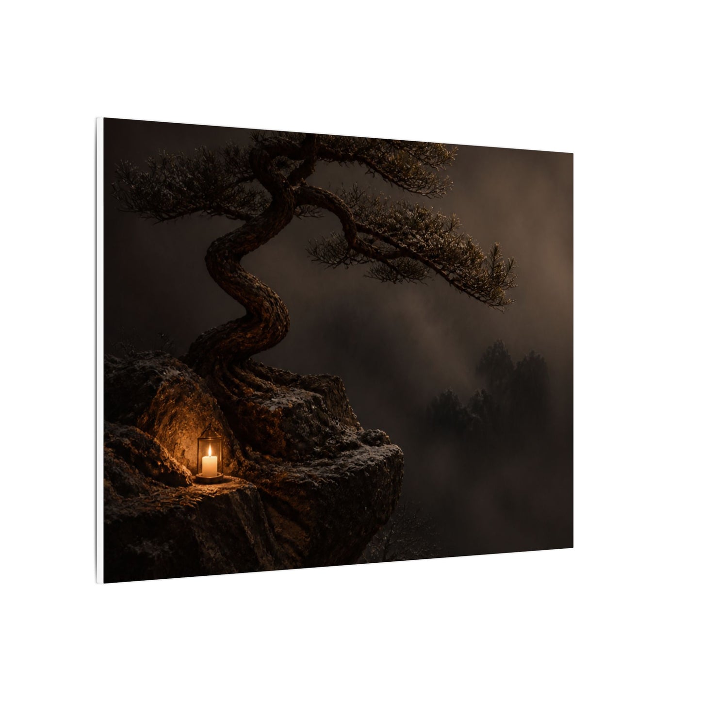 Pine Tree Shadow Zen Canvas Art | Luxurious Dark Japandi Art