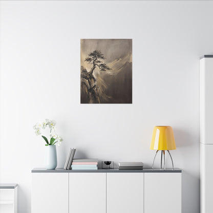 Pine Tree Charcoal Ink Canvas Art | Luxurious Dark Japandi Art