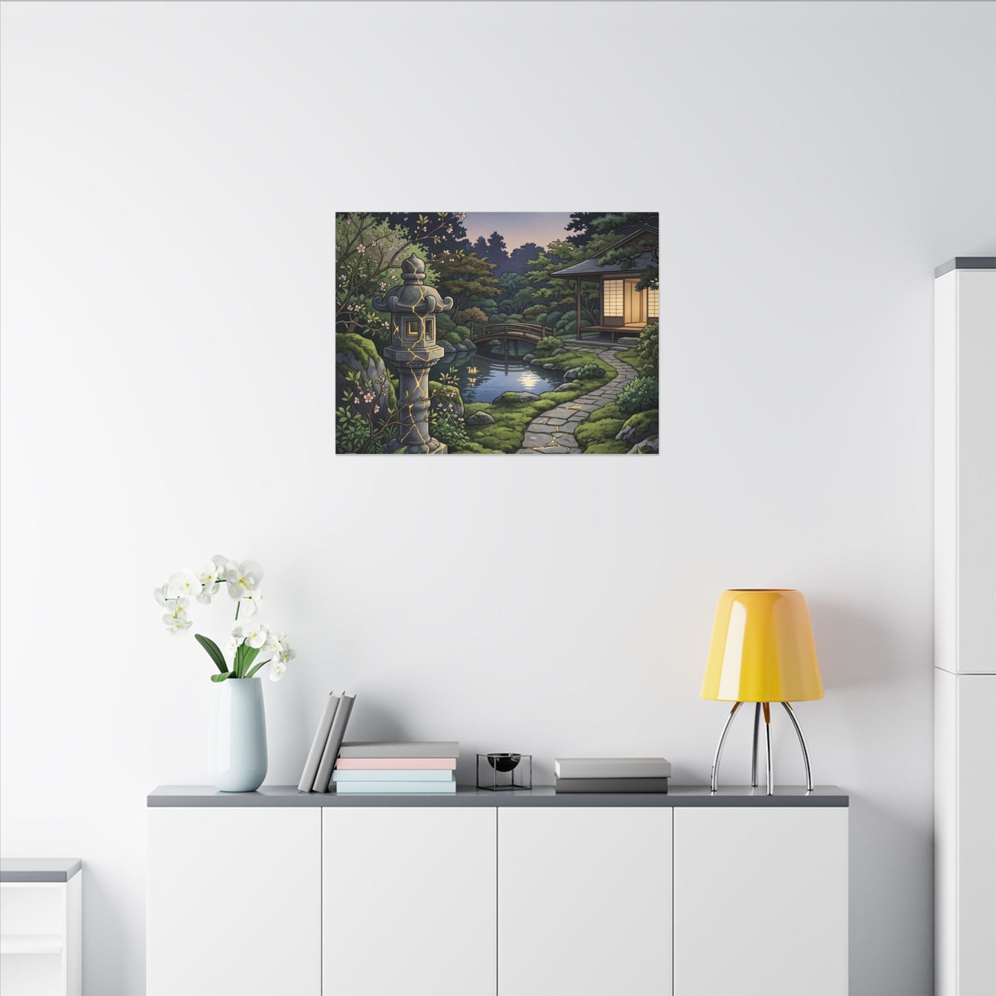 Spring Moonlit Garden Gold Vein Canvas Art | Resilient Decor