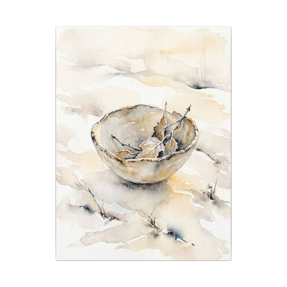 Ceramic Bowl Canvas Art | Winter Japandi Watercolor Art