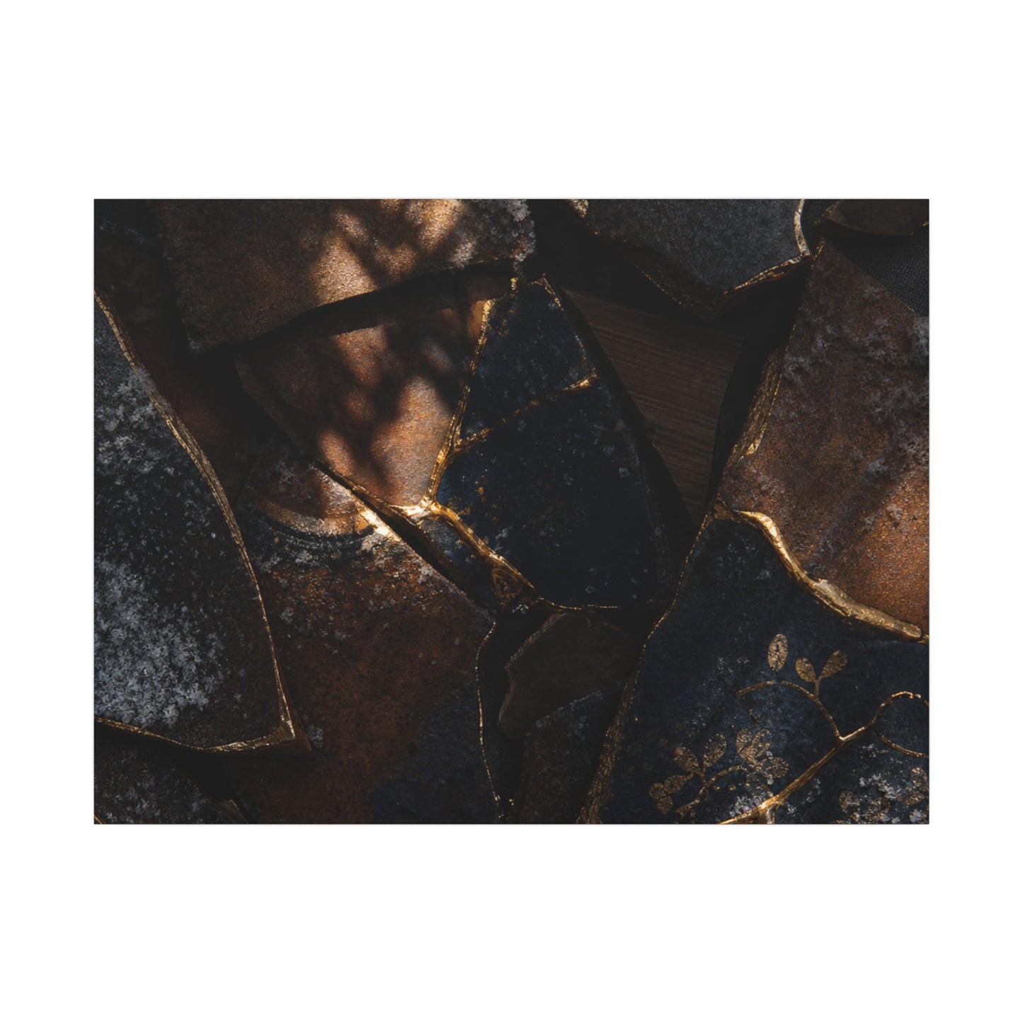 Fukinsei Broken Pottery Canvas Art - Dark Japandi Dark Texture