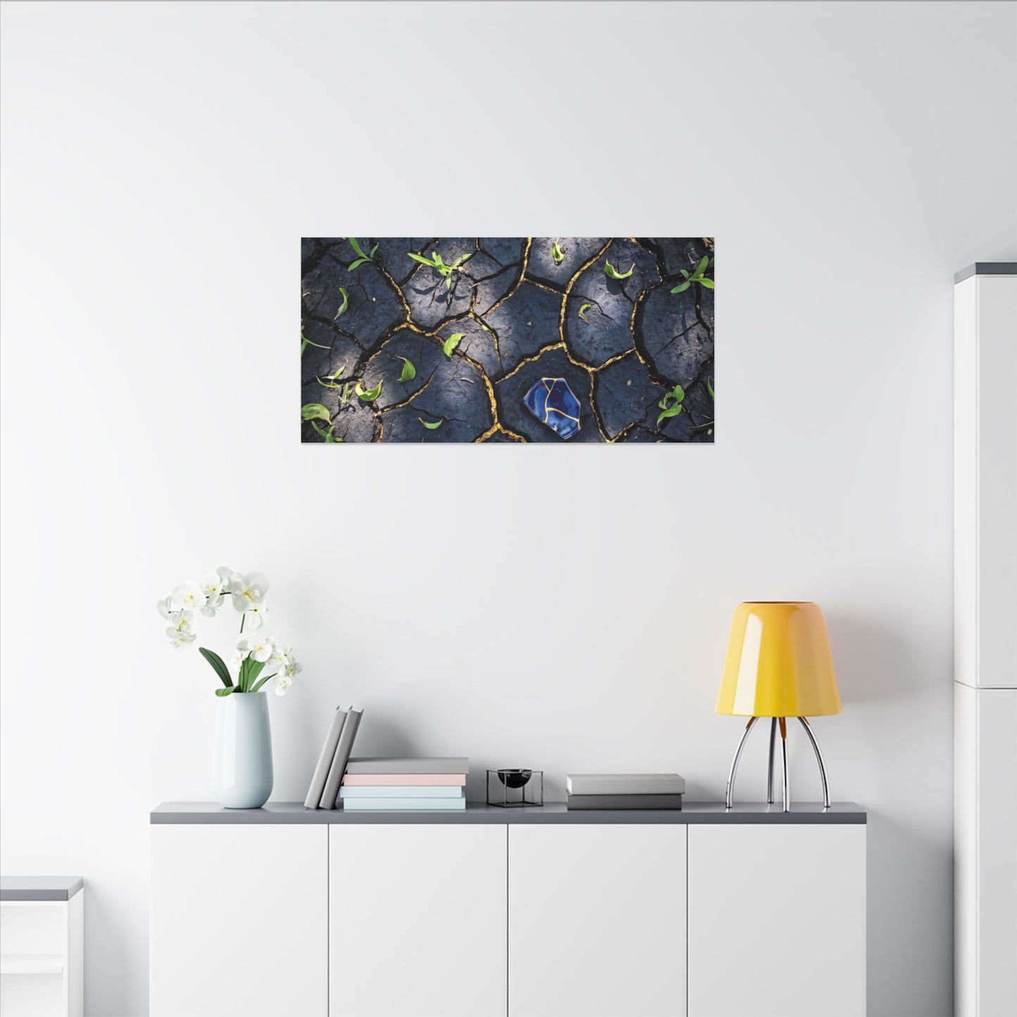 Cracked Earth Canvas Art | Spring Dark Japandi Moody Minimal Art