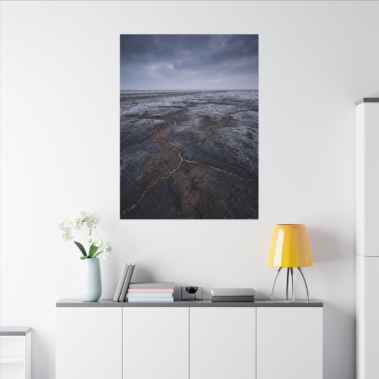 Dark Japandi Cracked Earth in Overcast | Dark Texture Canvas Art