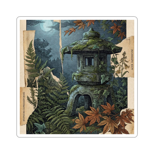 Summer Stone Lantern Vintage Botanical Sticker | Rustic Decor Art Print