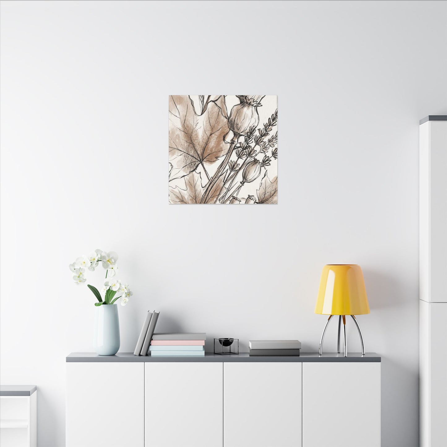 Neutral Dried Flowers Canvas Art - Minimal Line Japandi