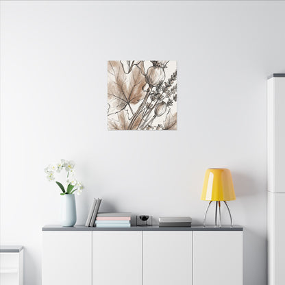 Neutral Dried Flowers Canvas Art - Minimal Line Japandi