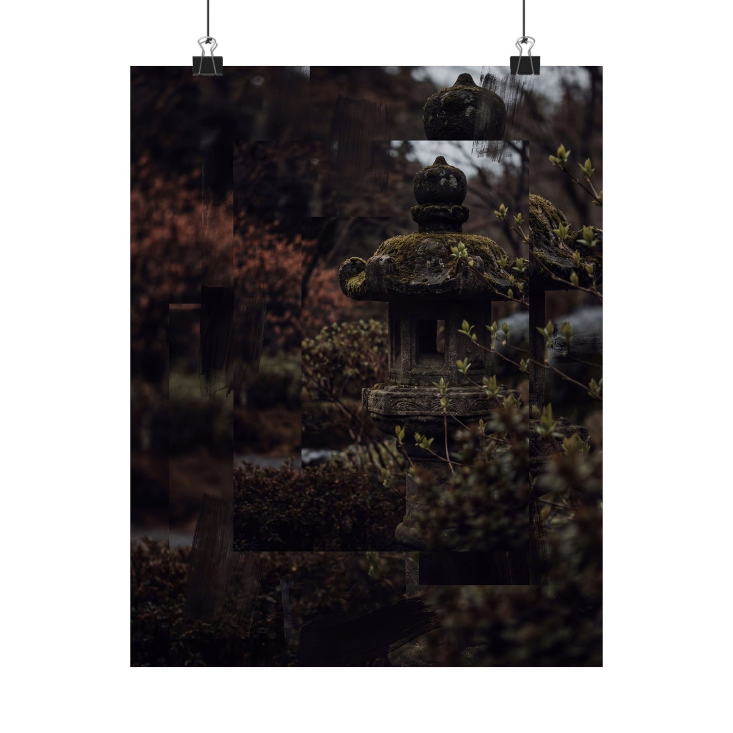 Stone Lantern Shadow Zen Wall Art Print | Luxurious Dark Japandi Art
