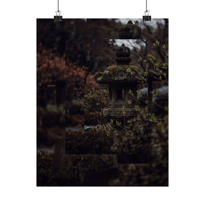Stone Lantern Shadow Zen Wall Art Print | Luxurious Dark Japandi Art