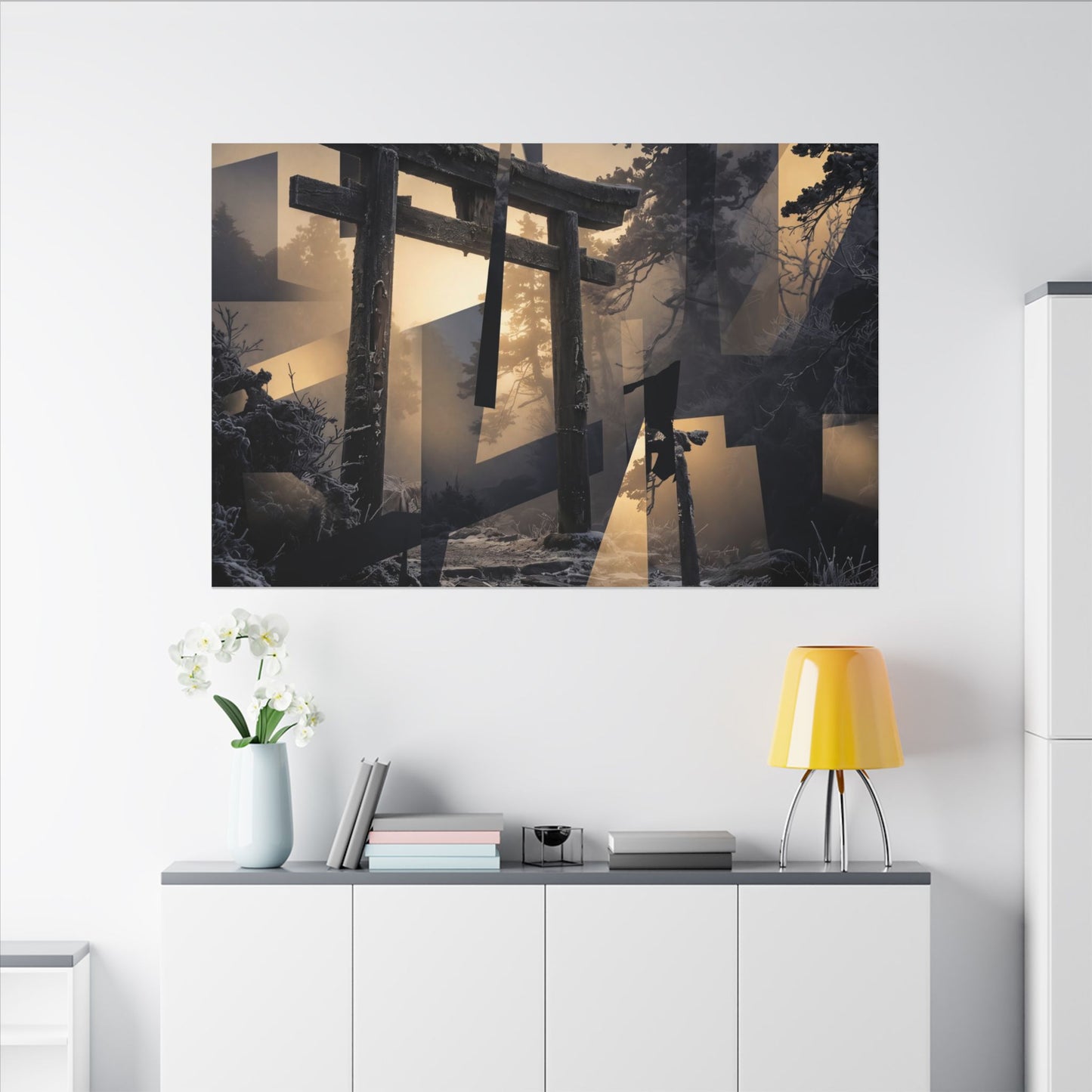 Winter Torii Gate Moody Minimal Canvas Art | Bold Decor