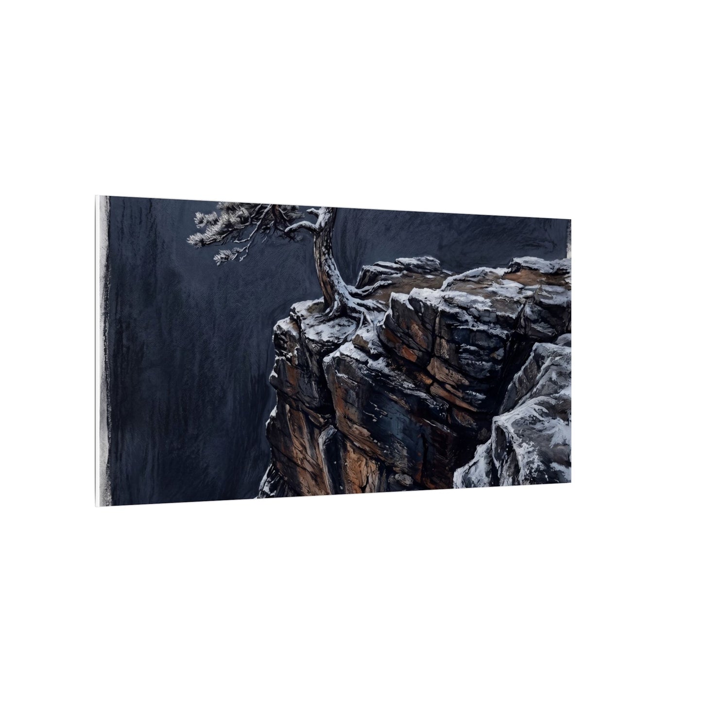 Dark Japandi Pine Tree in Dawn | Dark Texture Canvas Art