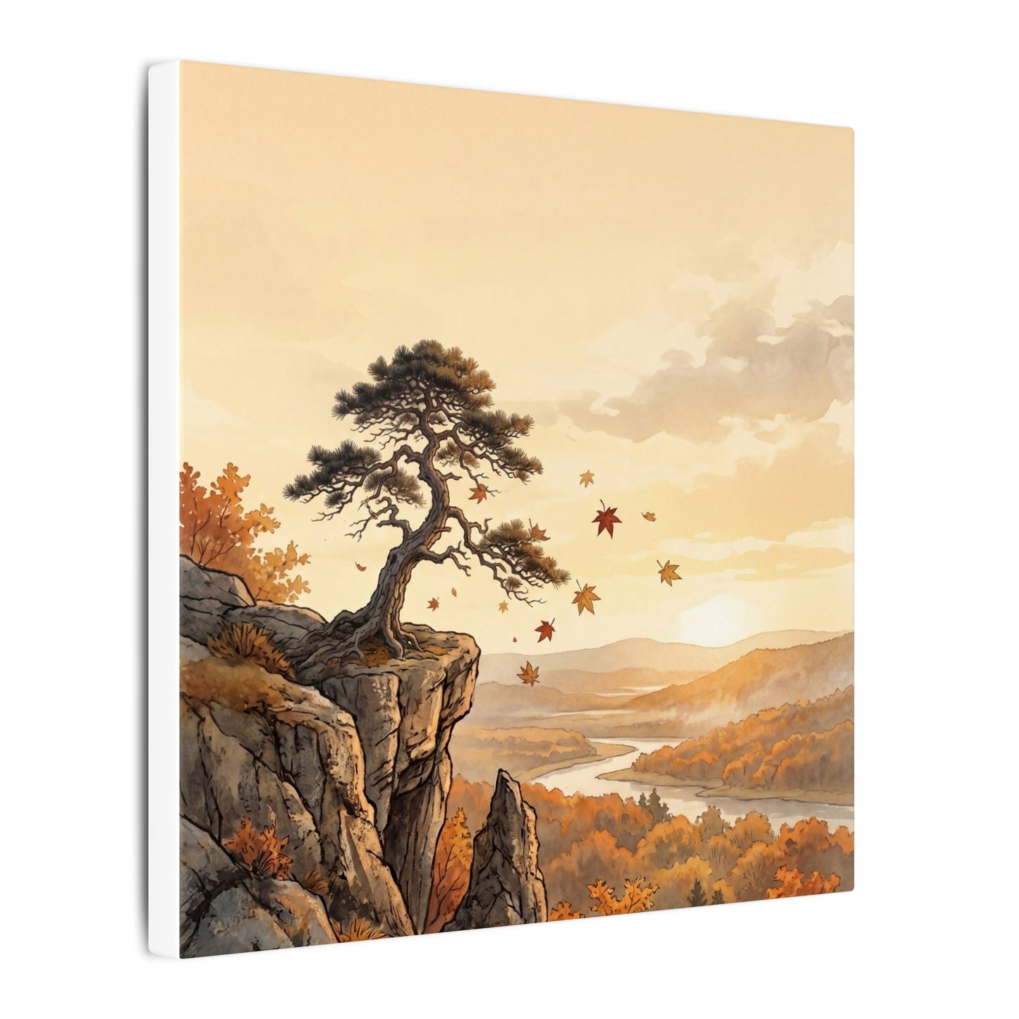 Pine Tree Autumn Canvas Art | Japandi Warm Design