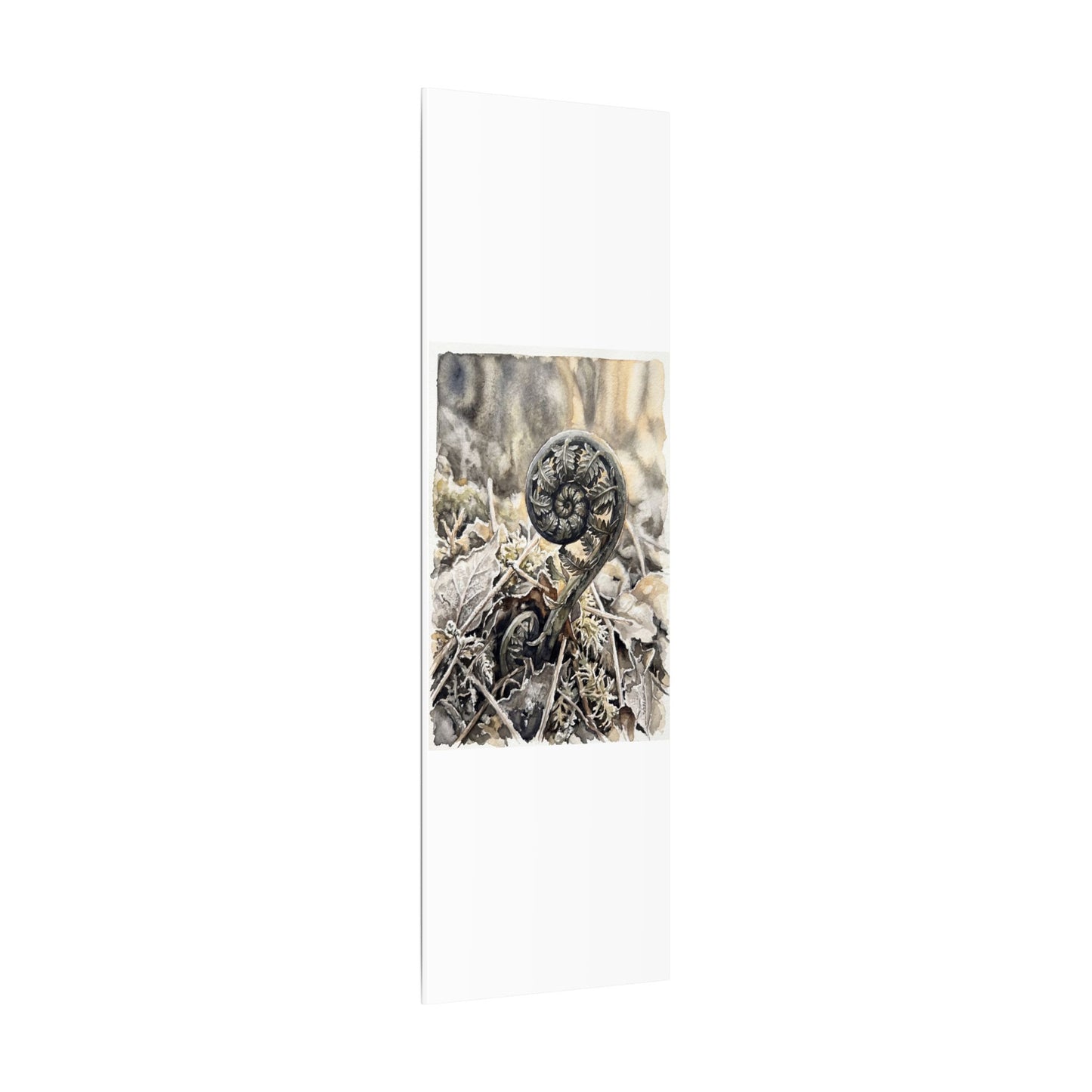 Japandi Fern Unfurling in Golden Hour | Watercolor Canvas Art