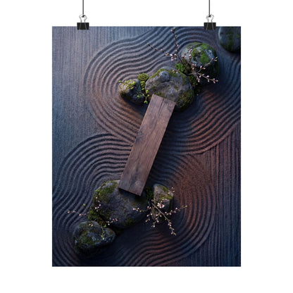 Rock Garden Moody Minimal Wall Art Print | Moody Dark Japandi Art