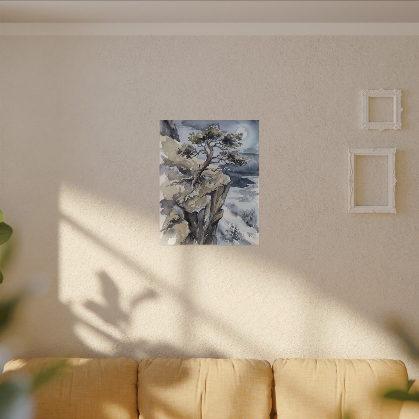Pine Tree Canvas Art | Winter Japandi Watercolor Art