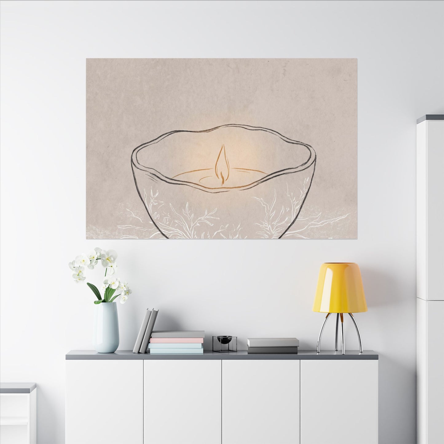 Ceramic Bowl Minimal Line Canvas Art | Neutral Japandi Art
