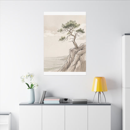 Japandi Pine Tree in Dappled | Minimal Line Canvas Art