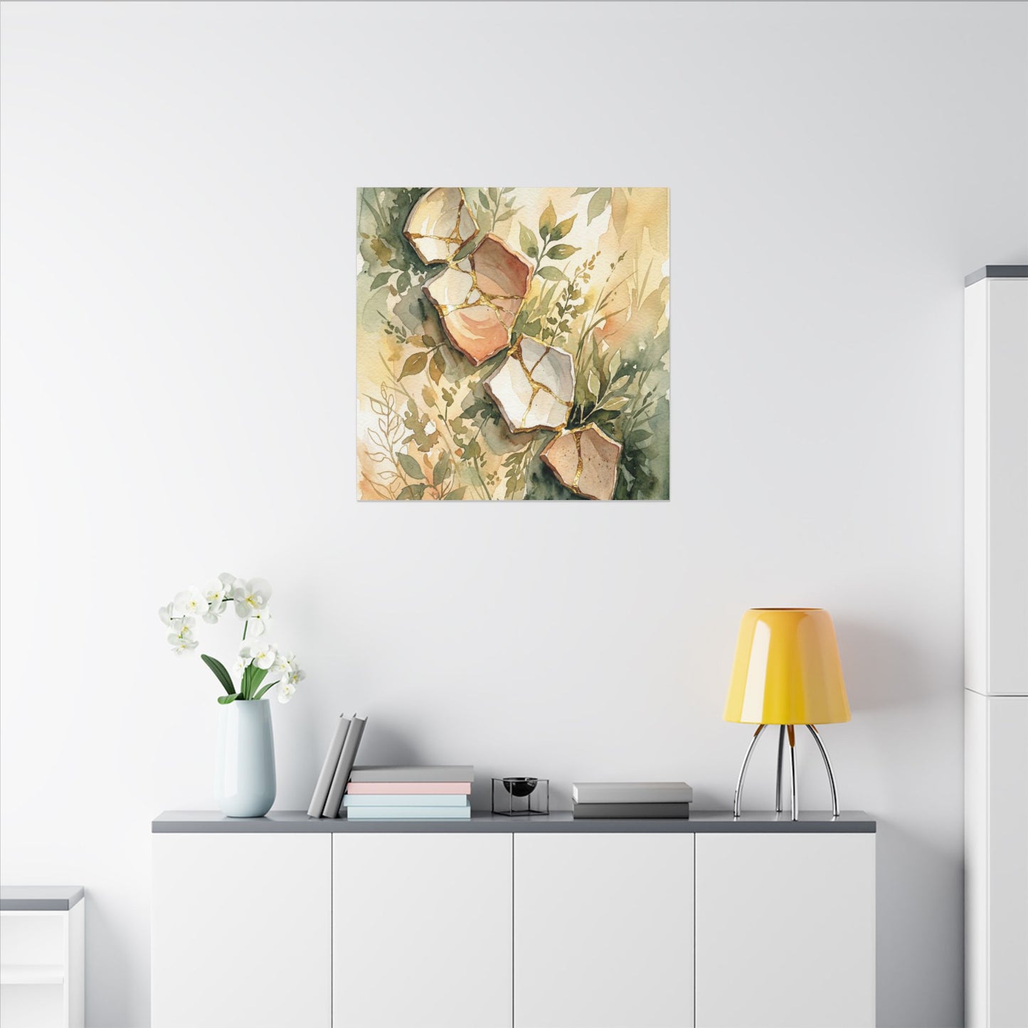 Japandi Broken Pottery in Golden Hour | Watercolor Canvas Art