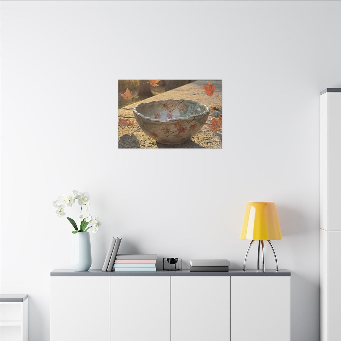Japandi Ceramic Bowl in Golden Hour | Japanese Pattern Canvas Art