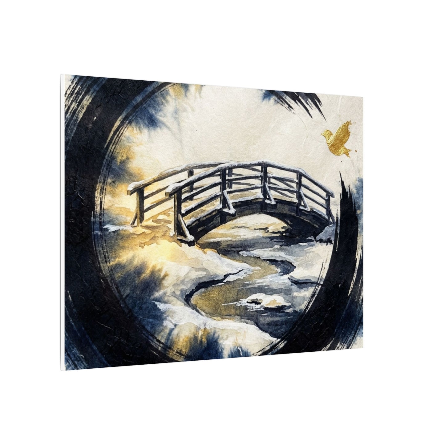 Autumn Ink Brushstroke Karesansui Canvas Art | Peaceful Decor