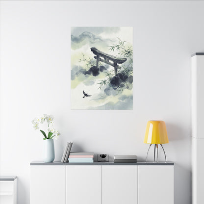 Torii Gate Sumi E Canvas Art | Serene Zen Art