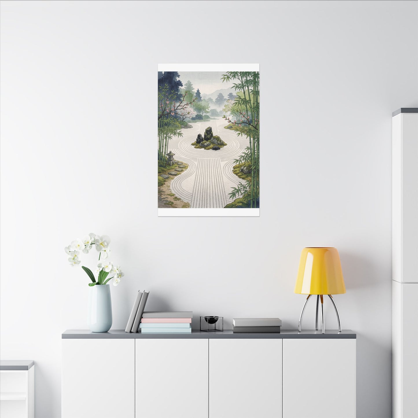Rock Garden Ukiyo E Inspired Canvas Art | Contemplative Zen Art