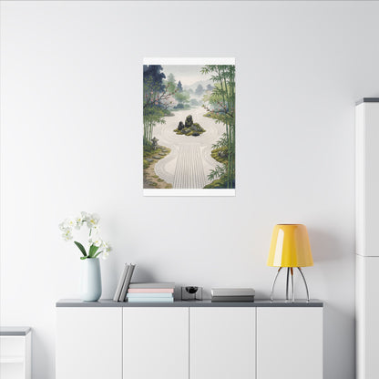 Rock Garden Ukiyo E Inspired Canvas Art | Contemplative Zen Art