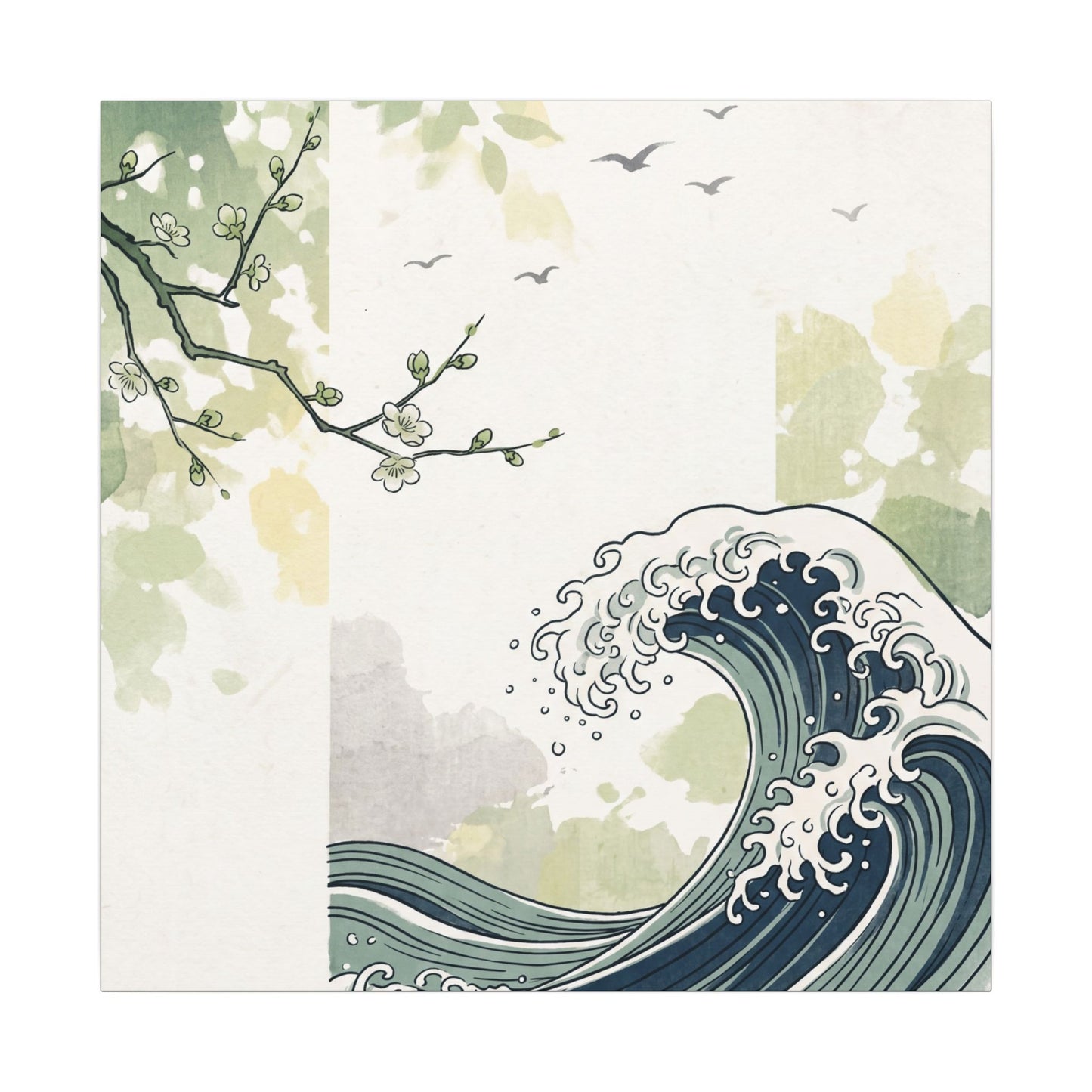 Spring Ocean Wave Ukiyo E Inspired Canvas Art | Serene Decor