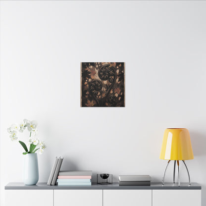 Mono No Aware Fern Unfurling Canvas Art - Dark Japandi Charcoal Ink