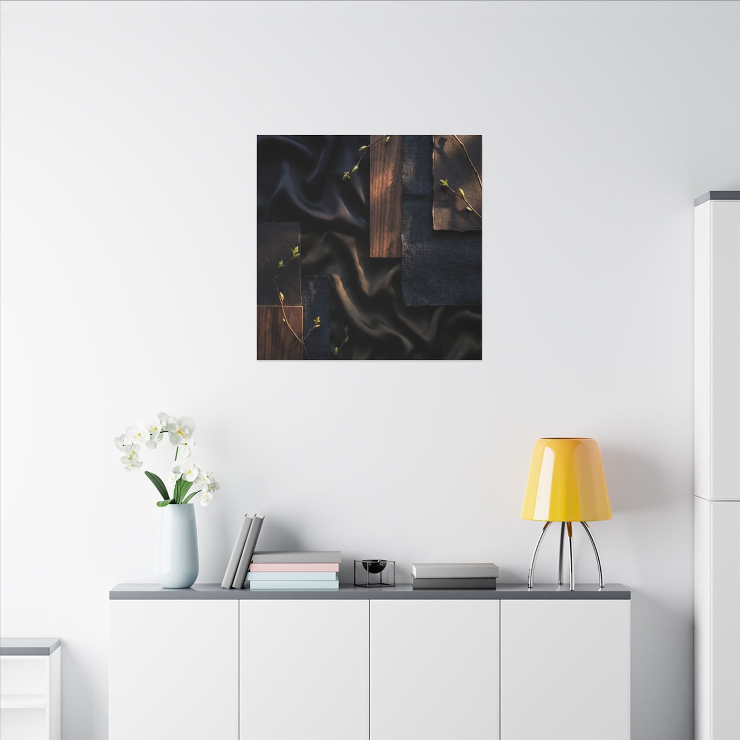Silk Drape Spring Canvas Art | Dark Japandi Moody Design