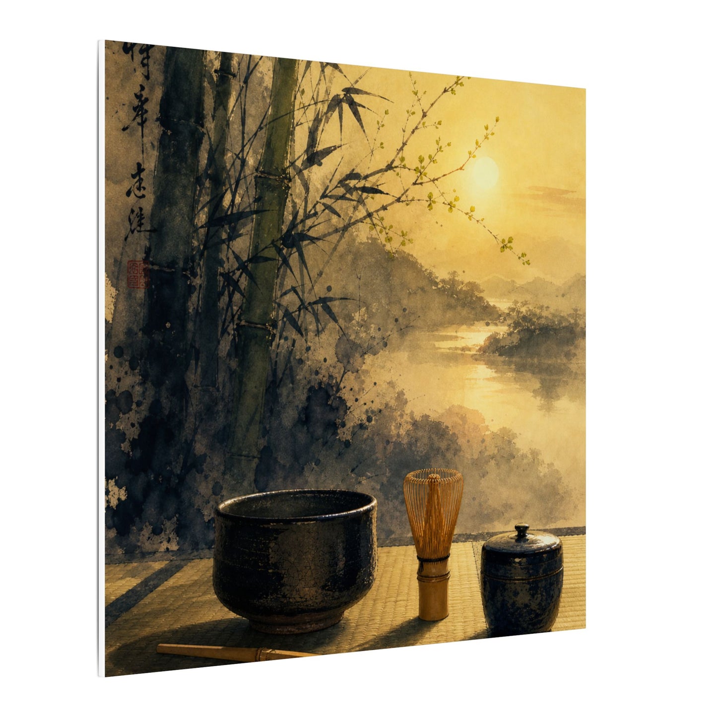 Tea Ceremony Sumi E Canvas Art | Contemplative Zen Art