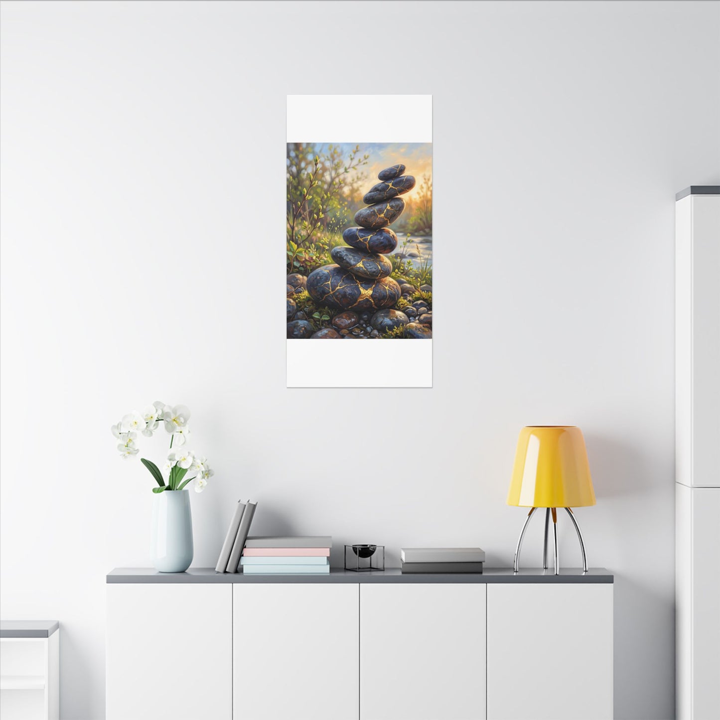 Spring River Stones Gold Repair Canvas Art | Healing Decor